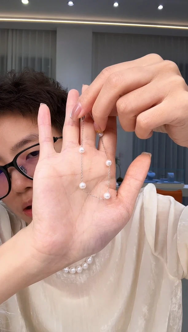 银S925镶嵌手绳淡水珍珠银款淡水爱迪生珍珠手链