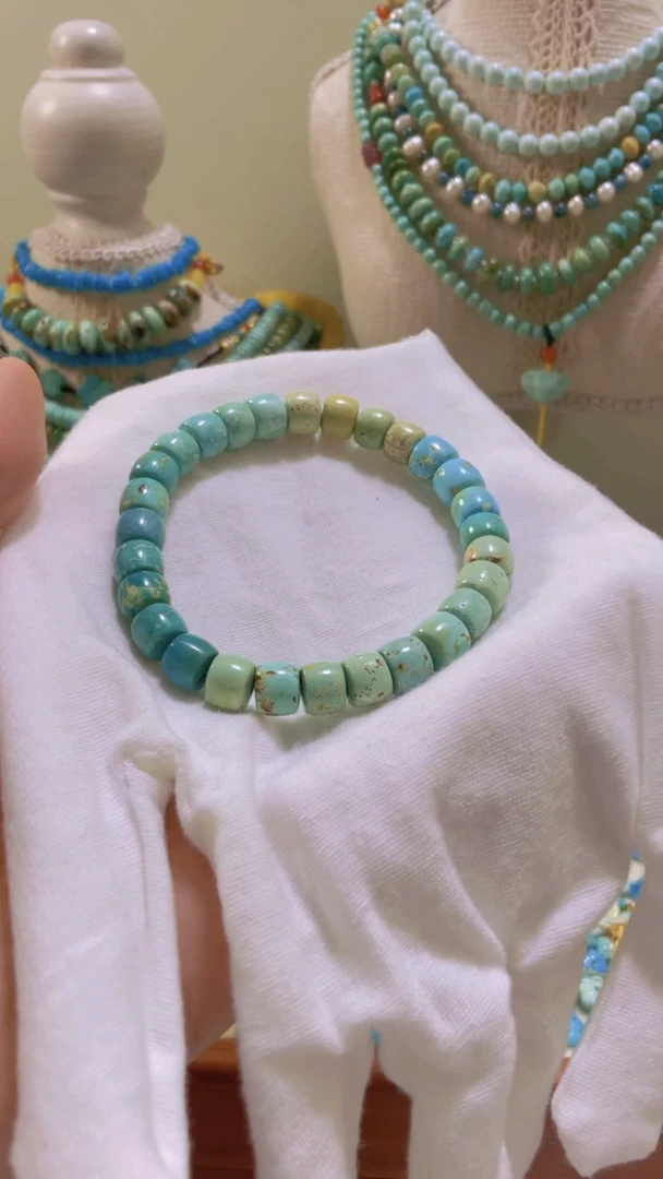 未镶嵌绿松石珠宝半成品7.6mm老型直切手串