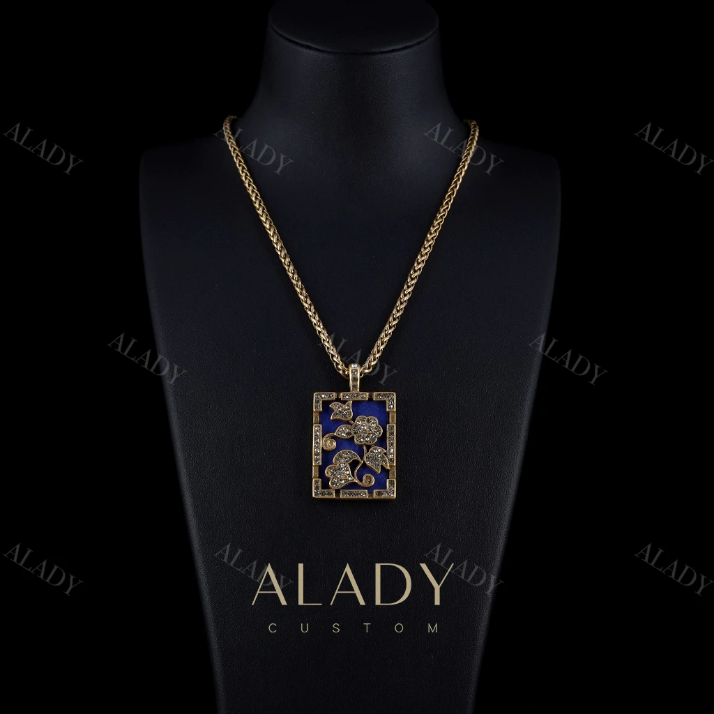 合金项链 【金花蓝梦】复古镂空深邃神秘大气款项链