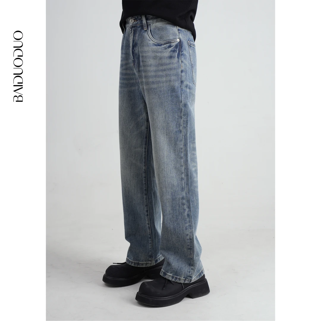 【白多多】25新款水洗直筒牛仔裤男款美式简约休闲宽松百搭春夏蓝色