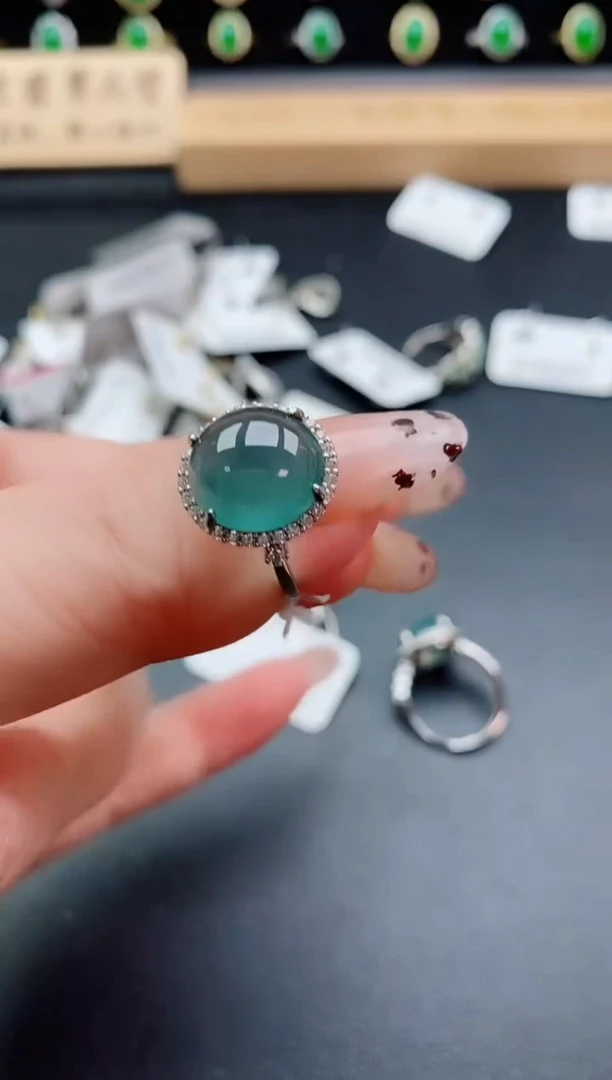 银S925镶嵌戒指翡翠1