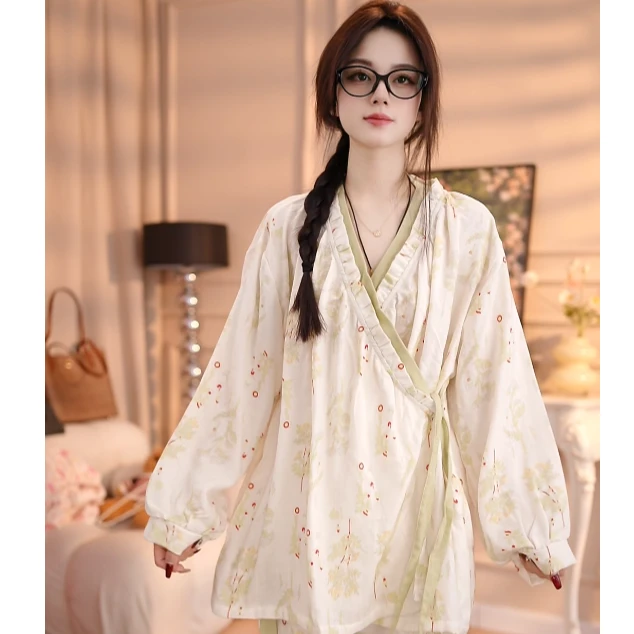 【青梢尚红】婷睡衣女套装气质夏季宽松甜美大码碎花时尚休闲