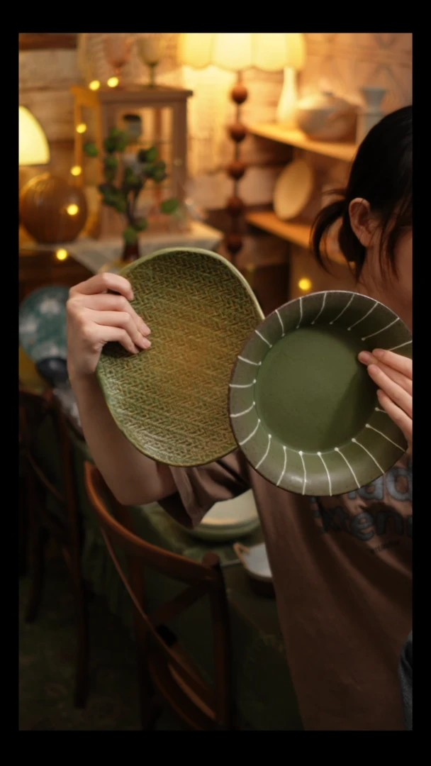 瓷片雾里工作室 四足盘1个+大号盘1个