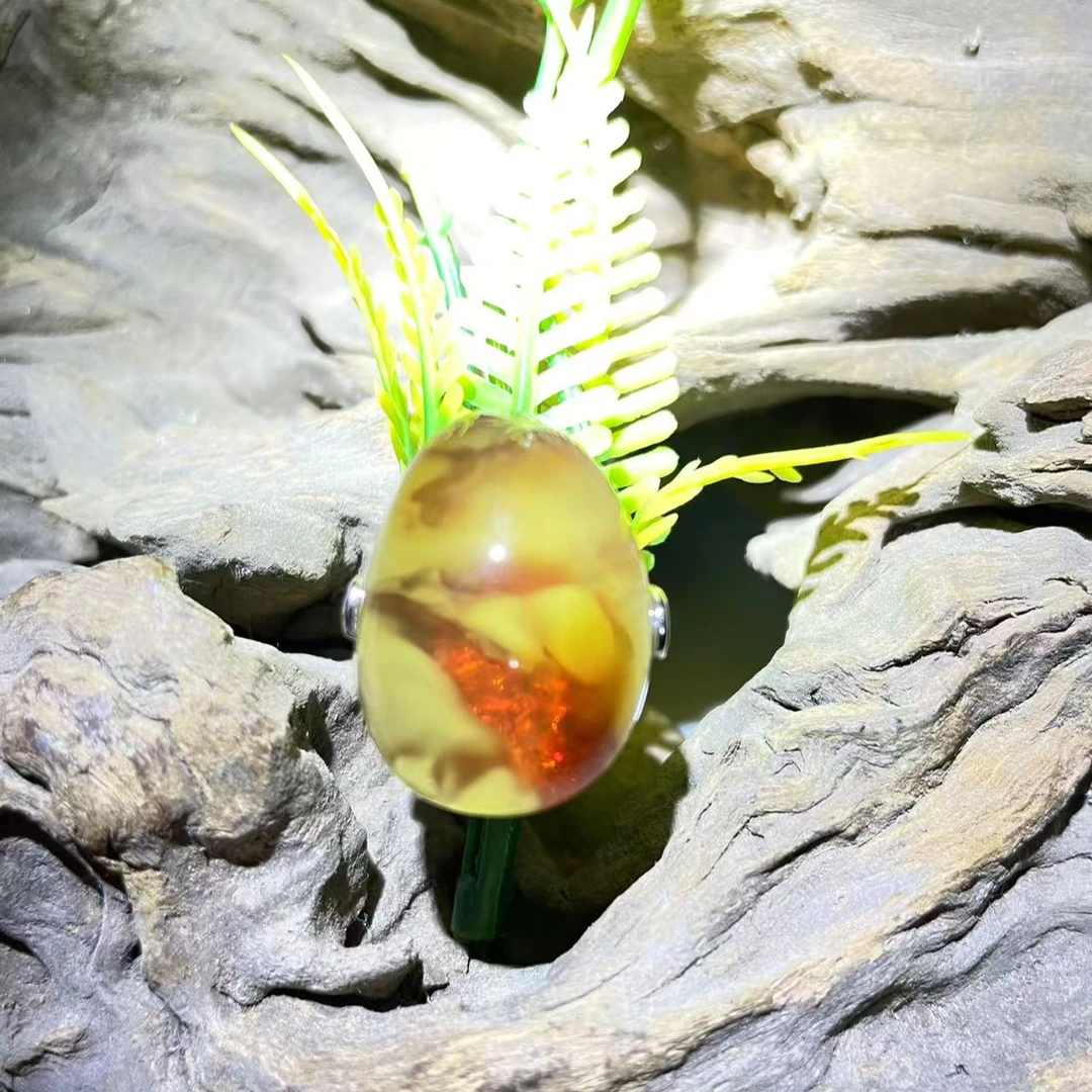 精美手工时尚气质天然红皮琥珀可调节戒指