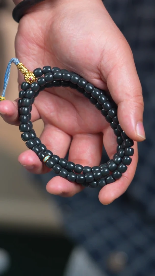 合金手链和田玉7mm新疆料墨玉108