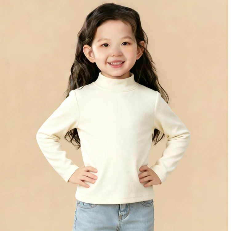 女童秋冬季时尚纯色圆领贴肤高弹力保暖百搭休闲打底衫32172