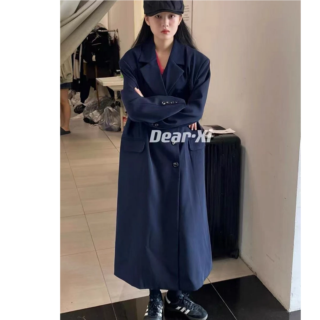 3007·WT# 长款西装 东大门垫肩宽松版长款西装外套•