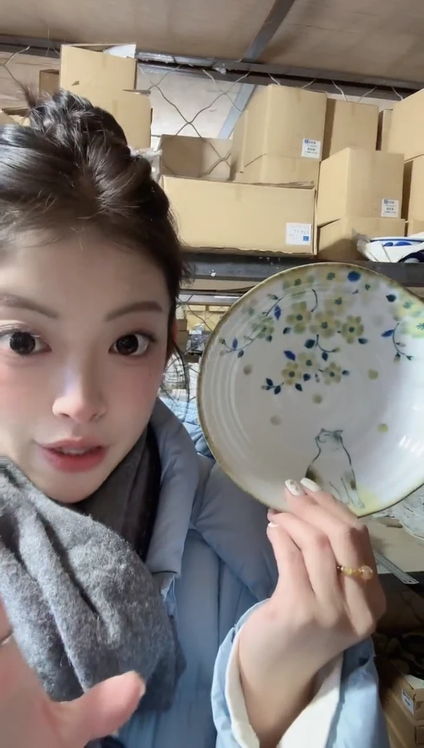 陶瓷【单支】日本进口美浓烧花见猫饭钵17cm