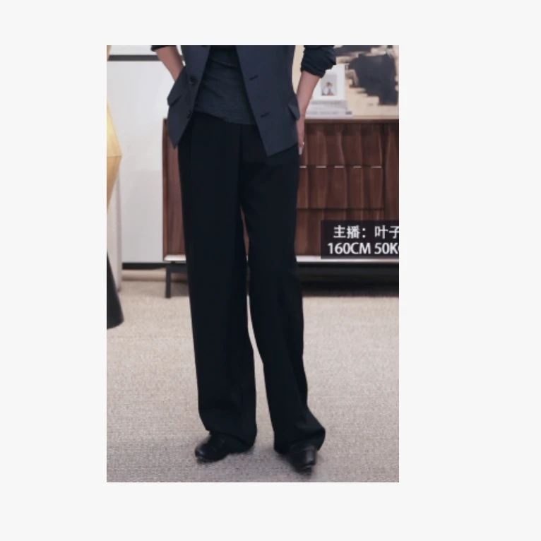 【逸型裤】斜襟褶皱扣 休闲西装裤25337004