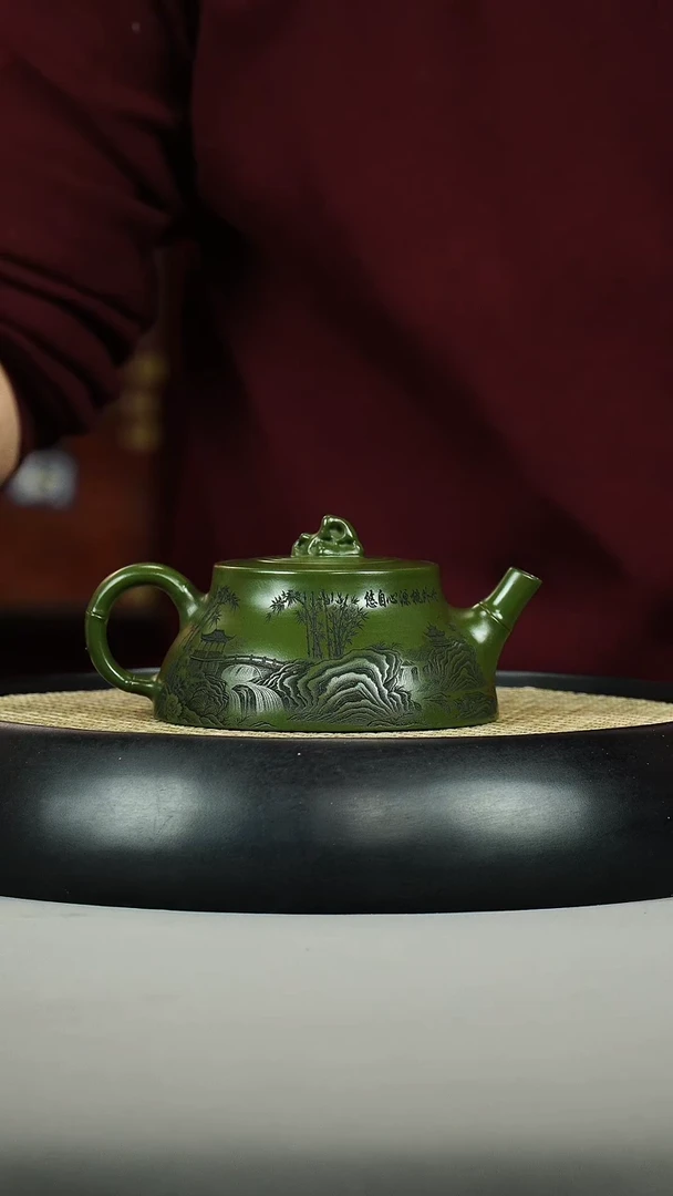 茶壶紫砂绿泥 竹石
