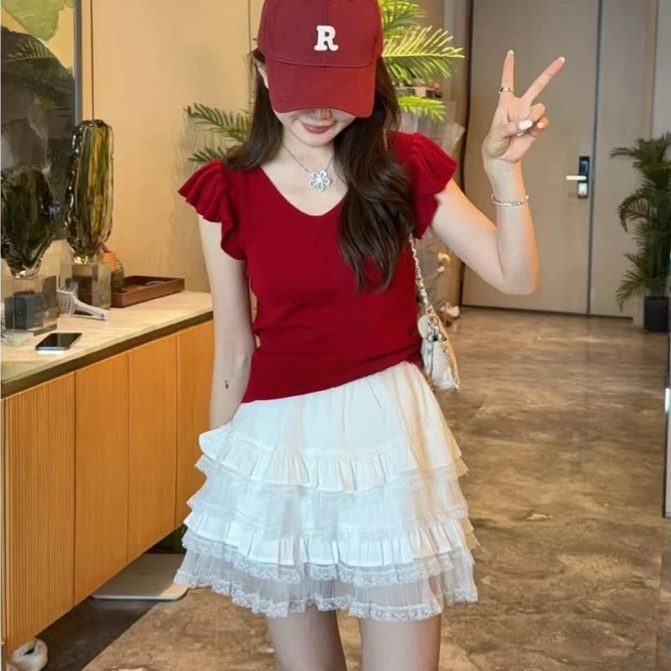 2025年春夏新款薄款娇感小飞袖短袖针织衫女舒适修身上衣W1-63