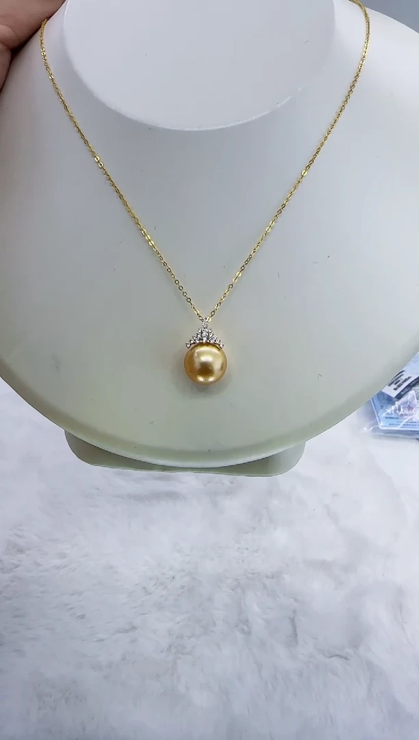 18K金镶嵌海水珍珠DA金珠吊坠11-12  ss179