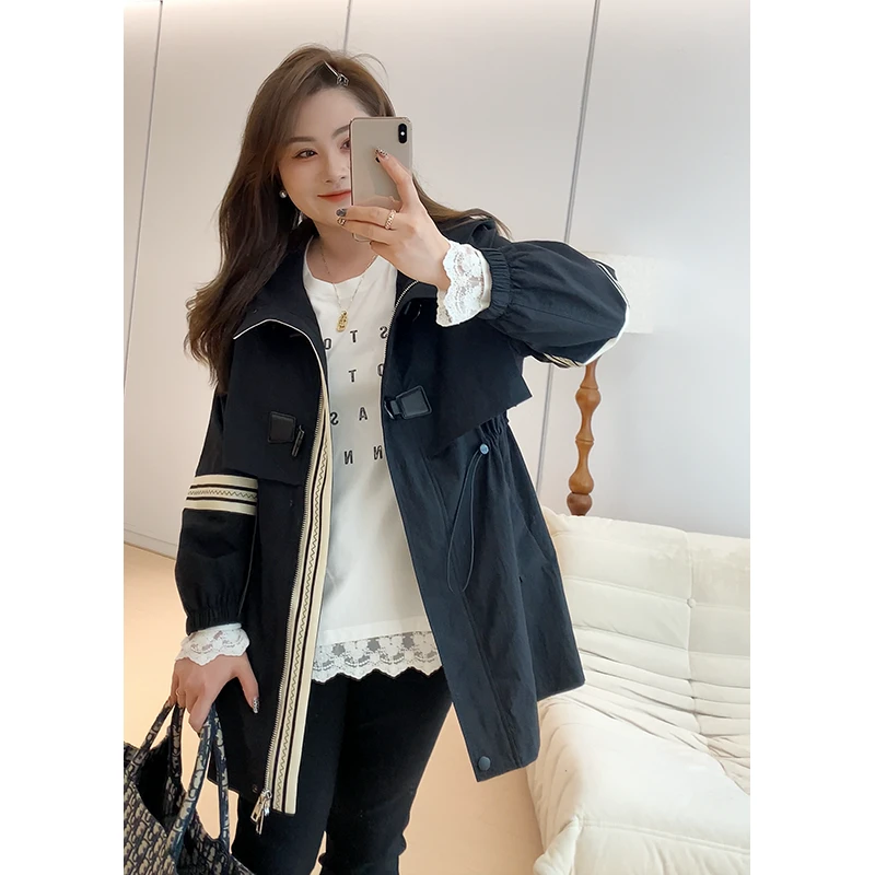 【胖佳佳】韩系出街 连帽风衣时尚减龄学院风外套H624T15336