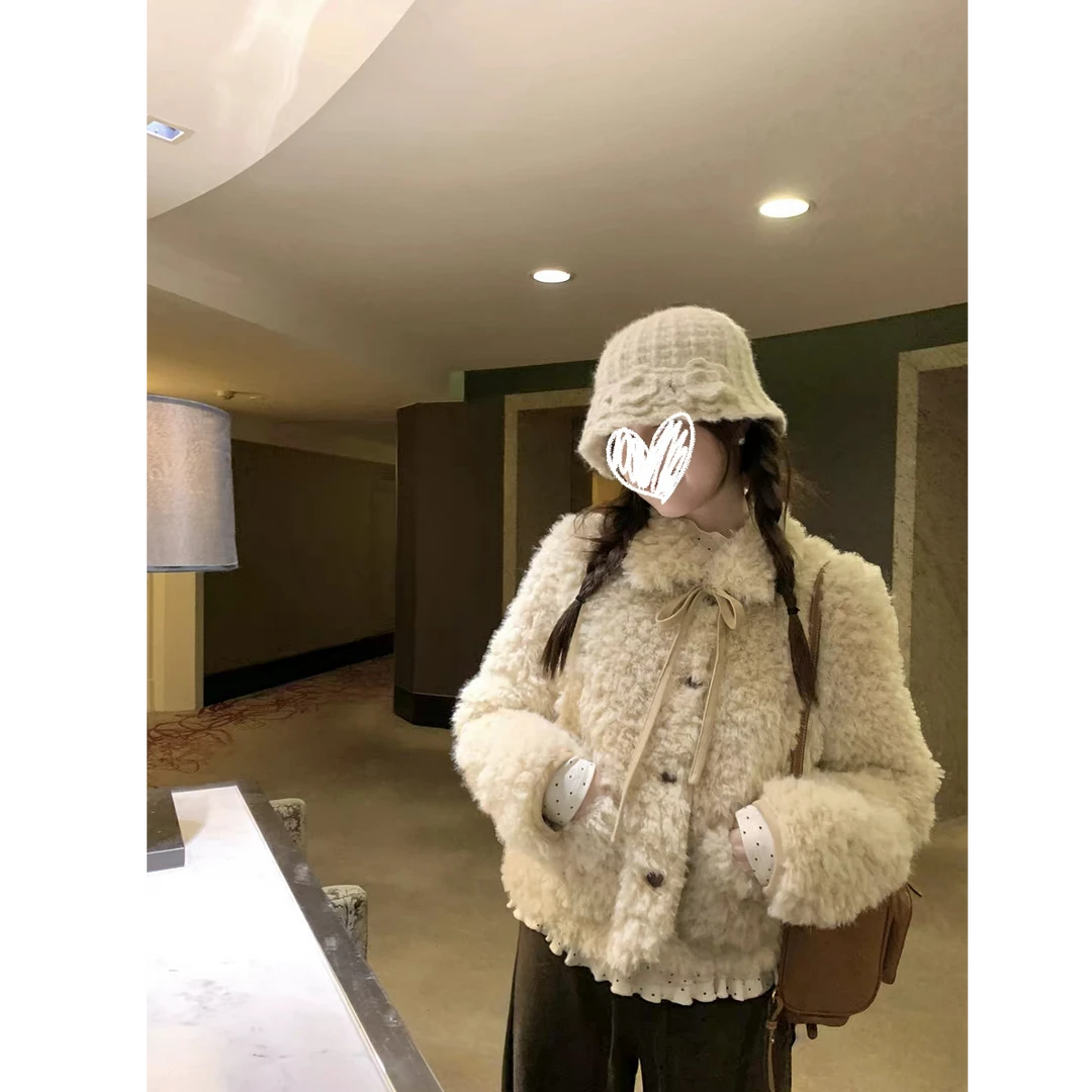 韩系小个子穿搭羊羔毛短款外套秋冬巨好看棉衣棉服#W3689