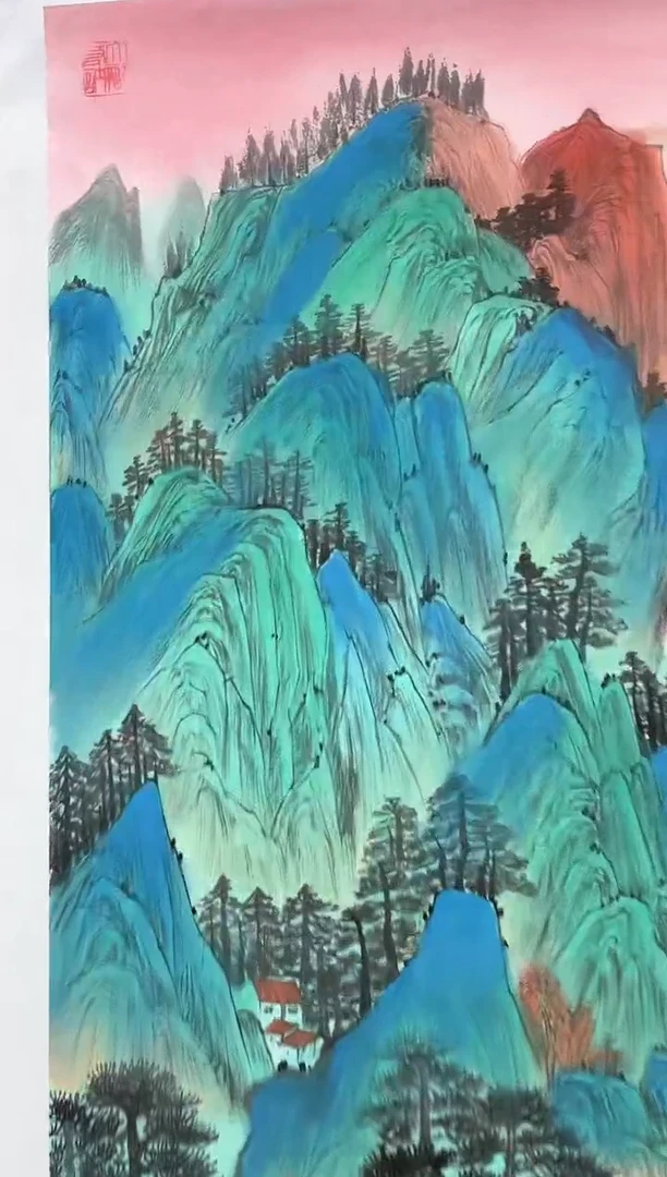 国画沈石田-4.5平尺-山水-带书