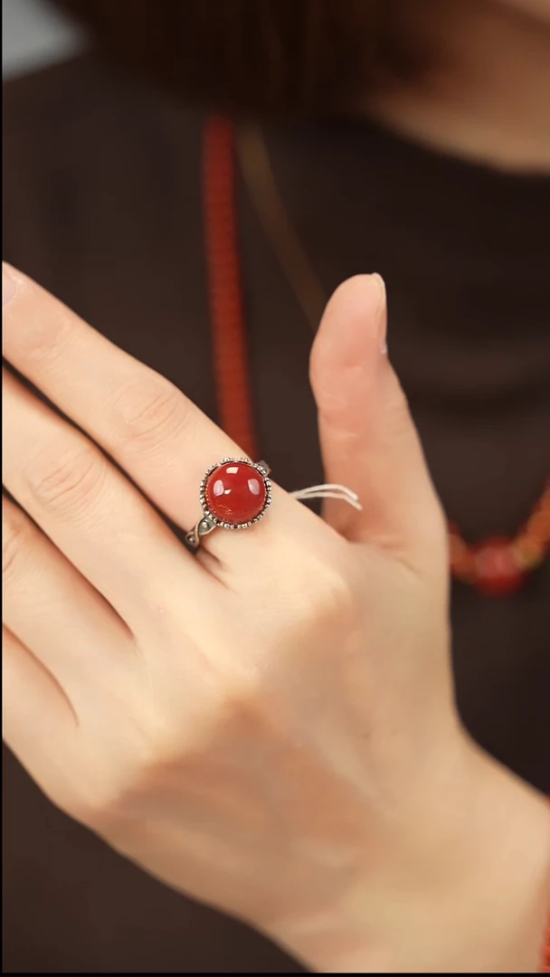 银S925镶嵌南红玛瑙戒指圆-150