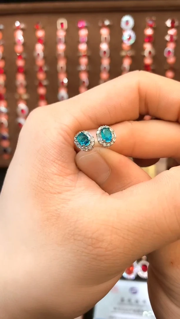 帕拉依巴碧玺戒指银S925镶嵌......