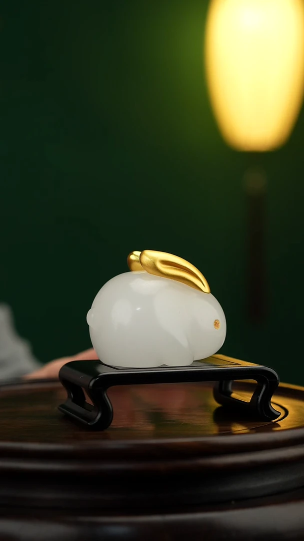 玉【玉兔呈祥】天然玉石摆件