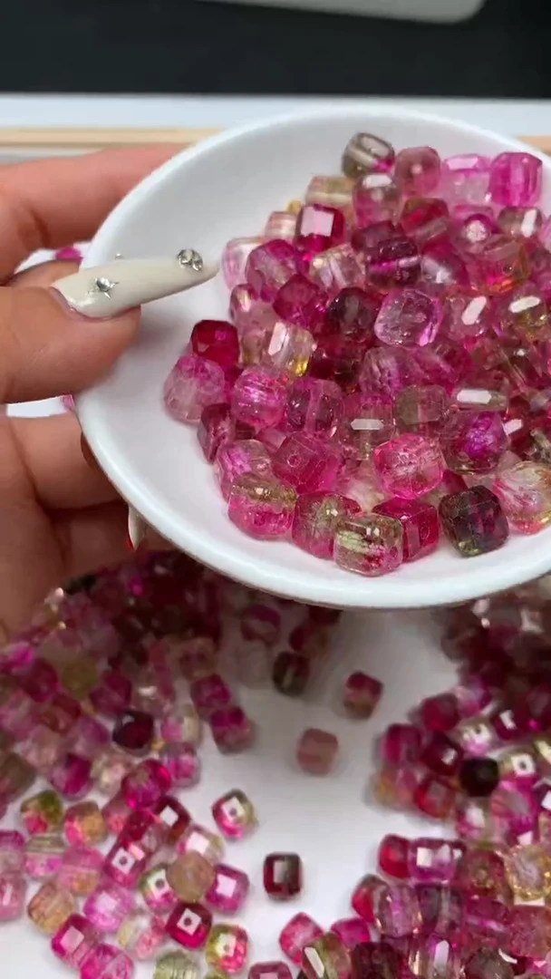 未镶嵌散珠碧玺A1680 西瓜碧玺方糖10mm6个8.8元