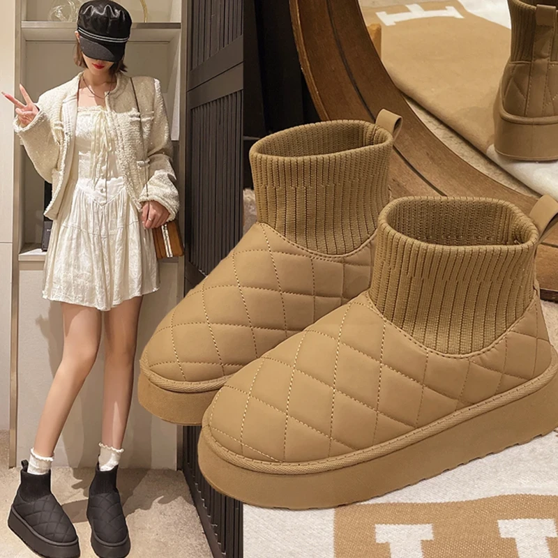 【现货】厚底雪地靴时尚休闲百搭软底防滑弹力靴保暖加绒加厚棉鞋潮