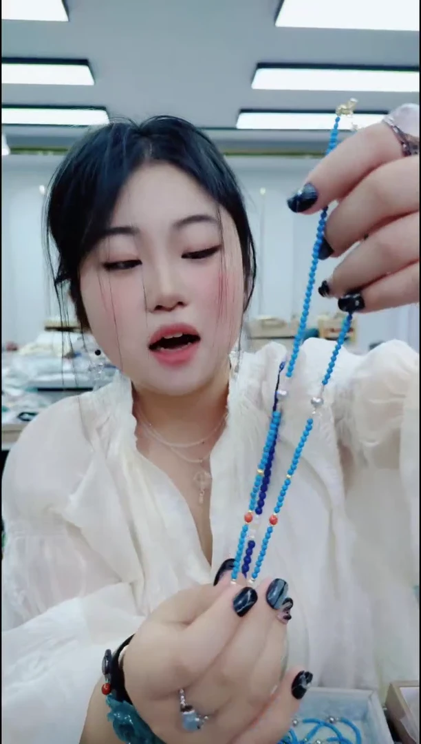 玛瑙/玉髓颈饰合金2126蓝色项链