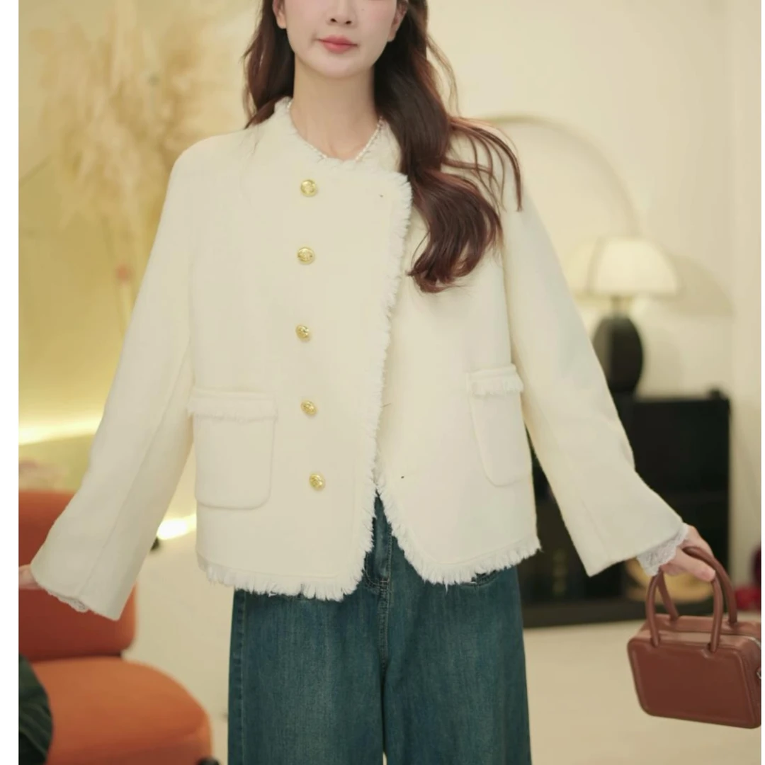 2025秋冬季轻奢新款设计感斜流苏百搭小香外套88608
