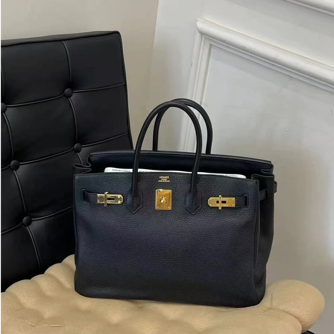 99新 Hermes/爱马仕 birkin35 黑金 togo 框P刻