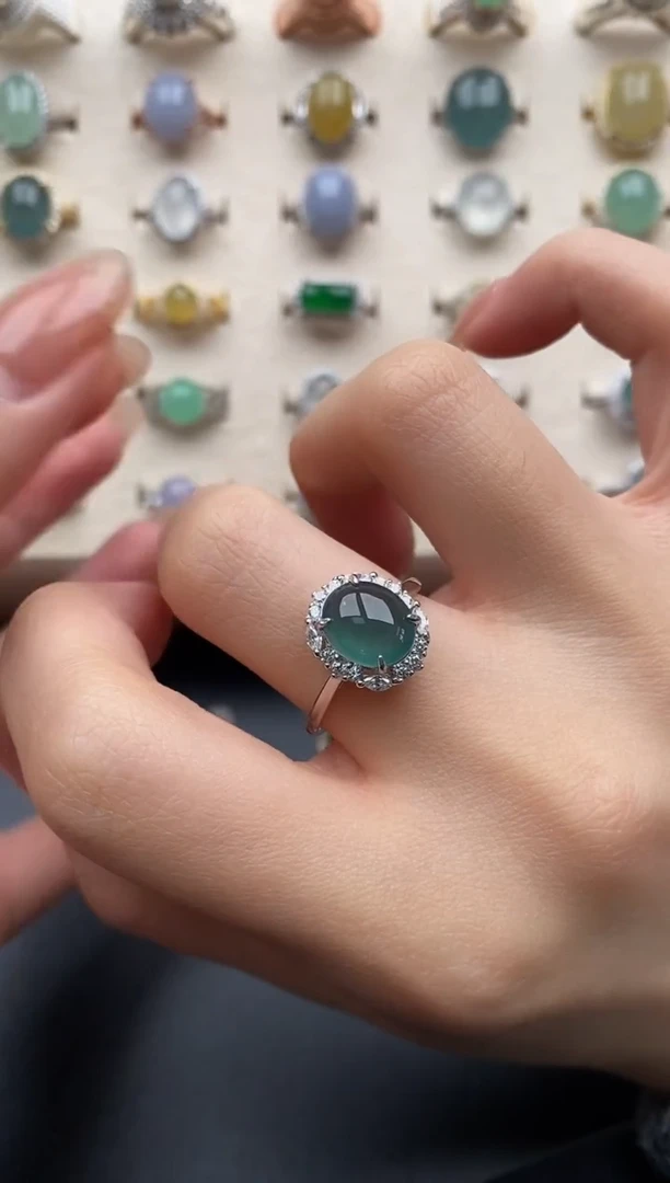 银S925镶嵌戒指翡翠一物一证一礼盒