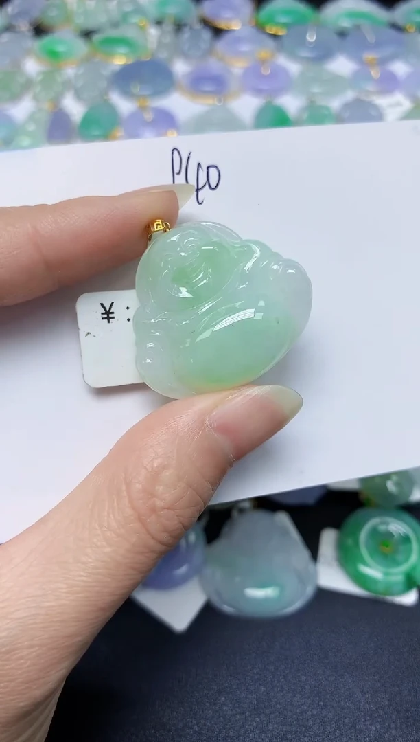 翡翠18K金镶嵌颈饰天然缅甸翡翠A货