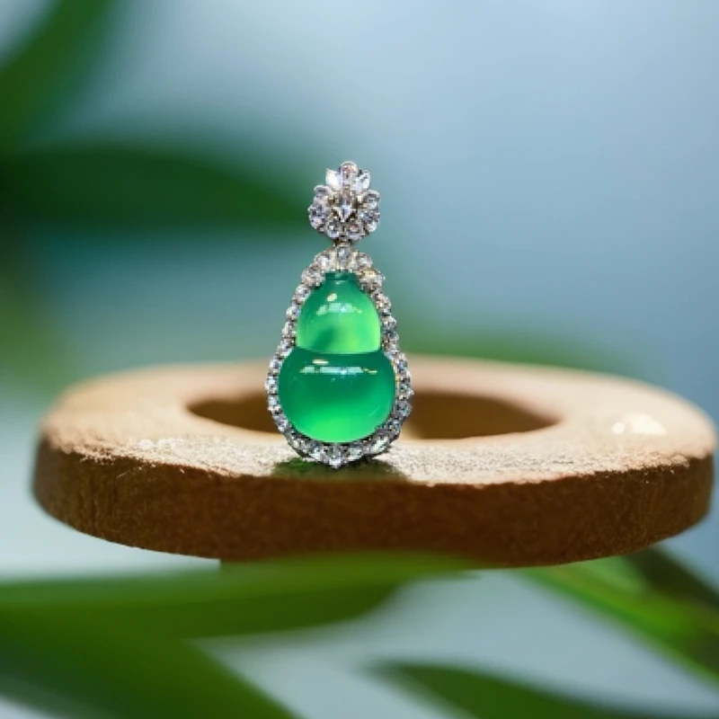 新品银s925镶嵌绿玉髓葫芦吊坠