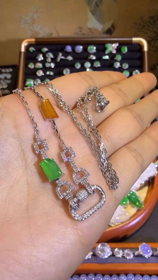 【闪购商品】翡翠颈饰18K金镶嵌精工重金版万能链回形针