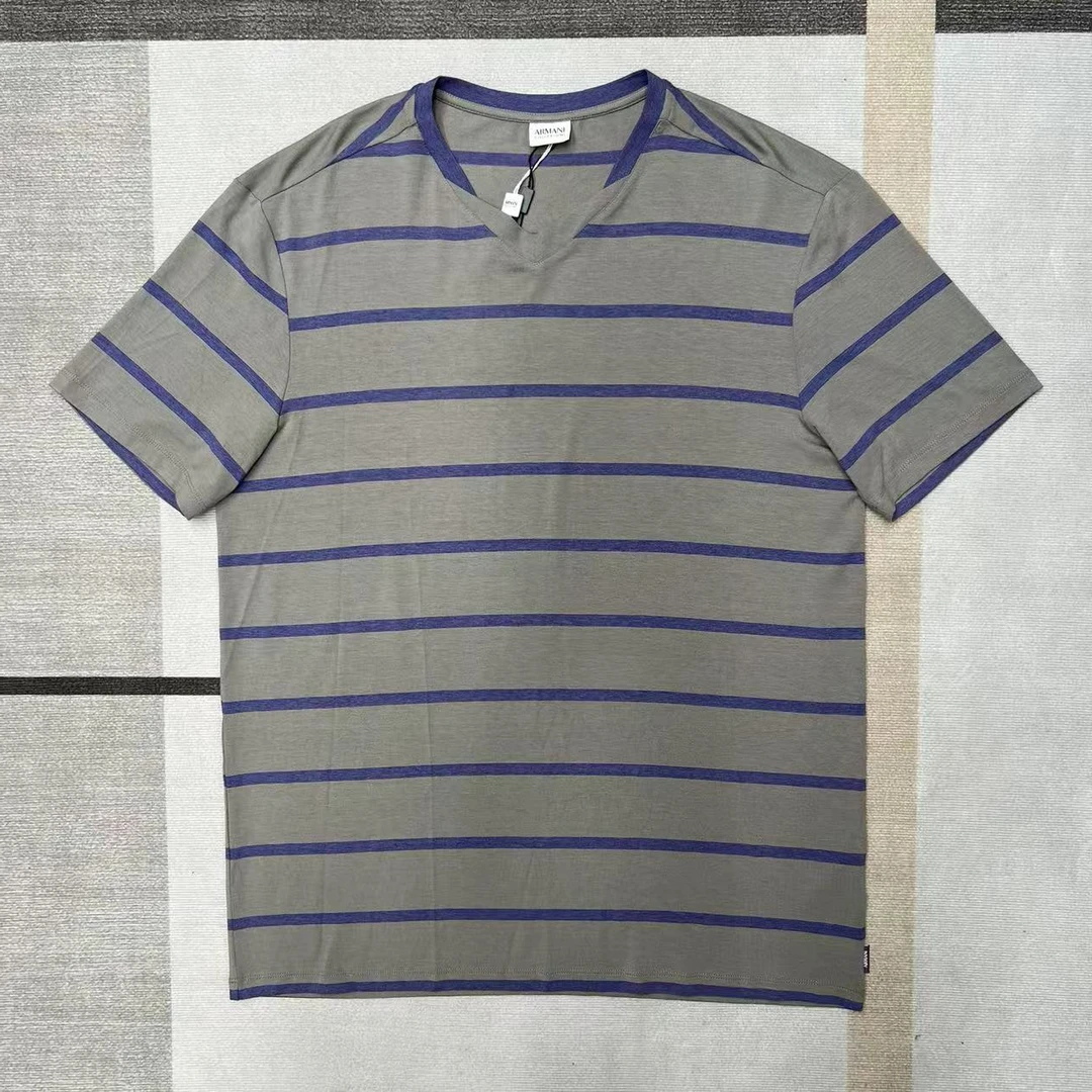未使用 GIORGIO ARMANI/阿玛尼 圆领短袖春夏复古条纹T恤男装夏季