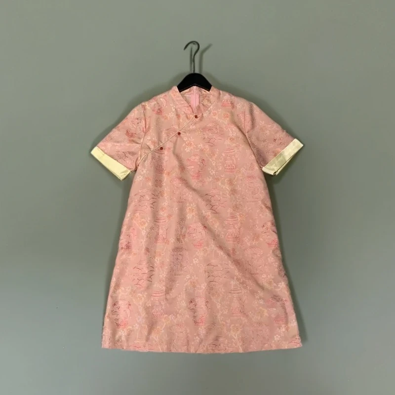 新中式重磅花萝缎小个子短款旗袍连衣裙2025新设计原创正品发货