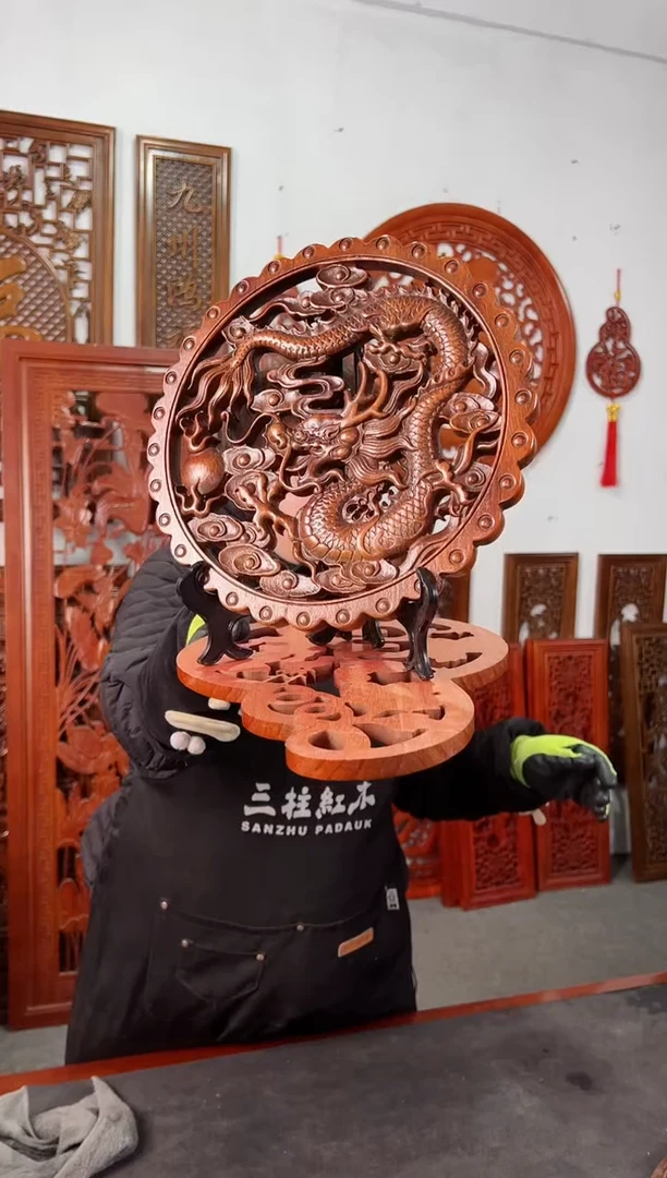 【闪购商品】香樟木木雕28公分  祥龙戏珠