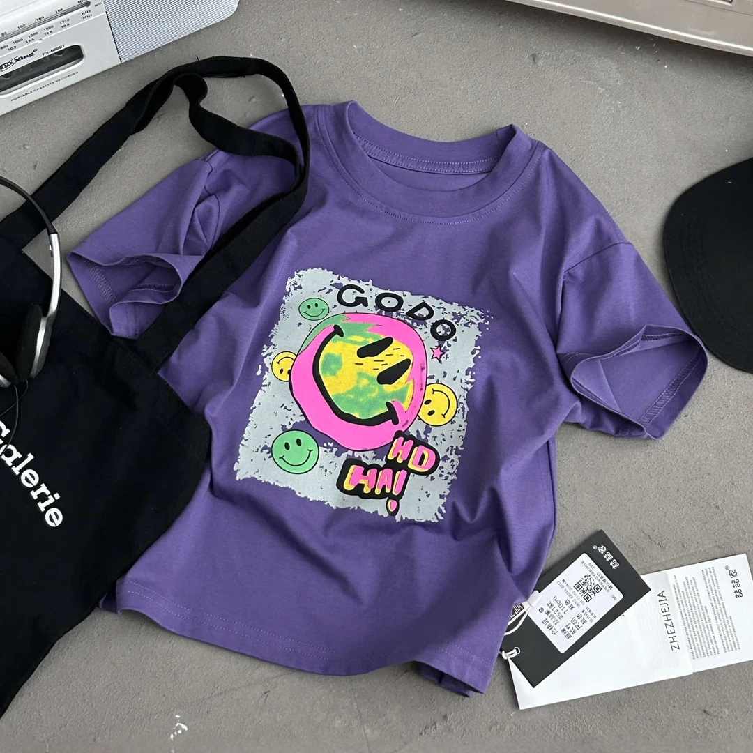 【喆喆家】儿童夏季短男童袖女童半袖洋气韩版T2521夏装上衣