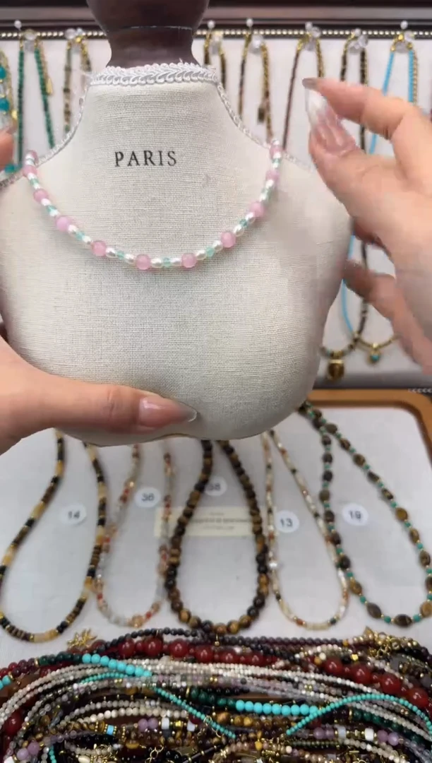 项链钛钢石英质玉粉色