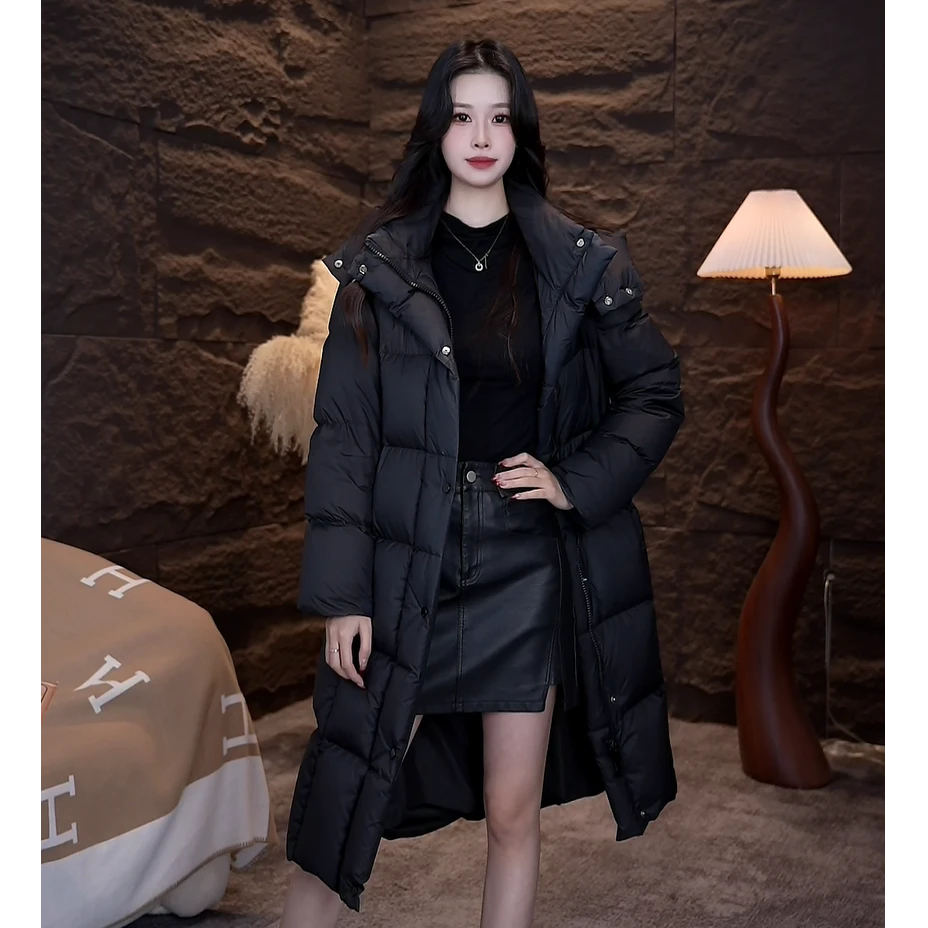 【NARA轻奢】2025新款90绒长款时尚加厚连帽升级泡芙高端羽绒服女