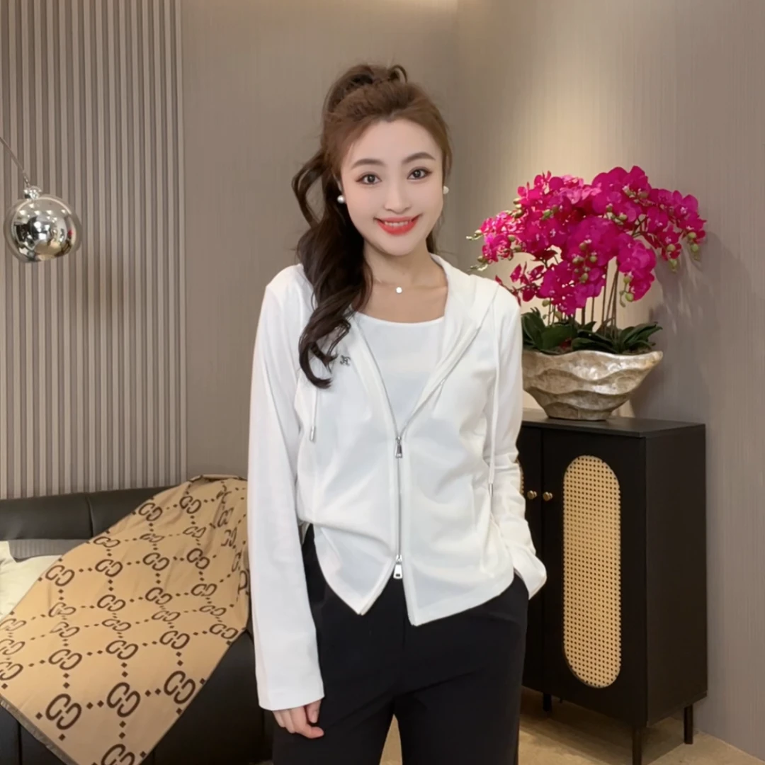 【欧加恋恋】2025春新款时尚百搭韩版双拉链抽绳连帽上衣L25020733