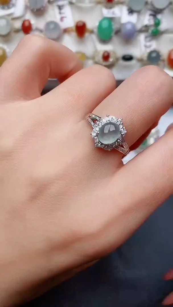 银S925镶嵌戒指翡翠...