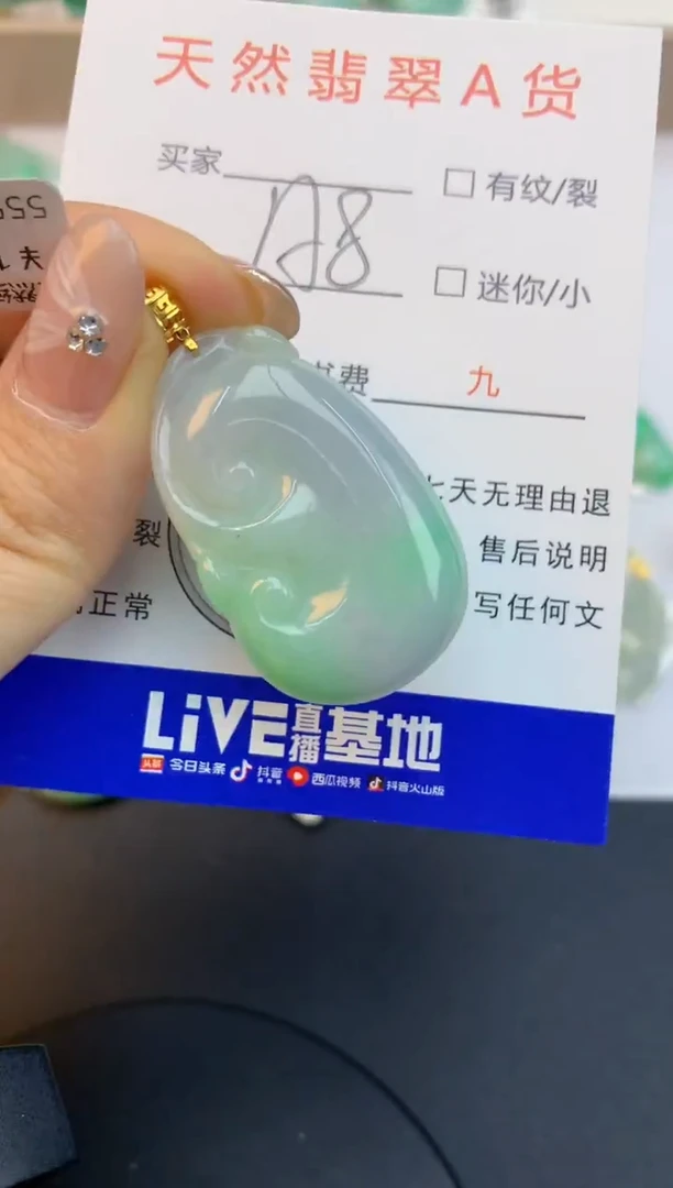 颈饰18K金镶嵌翡翠天然缅甸a货翡翠百元以上9元证书费自理