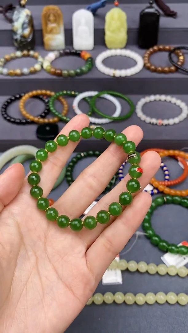 未镶嵌手串和田玉8mm碧玉圆珠手串藏物系列