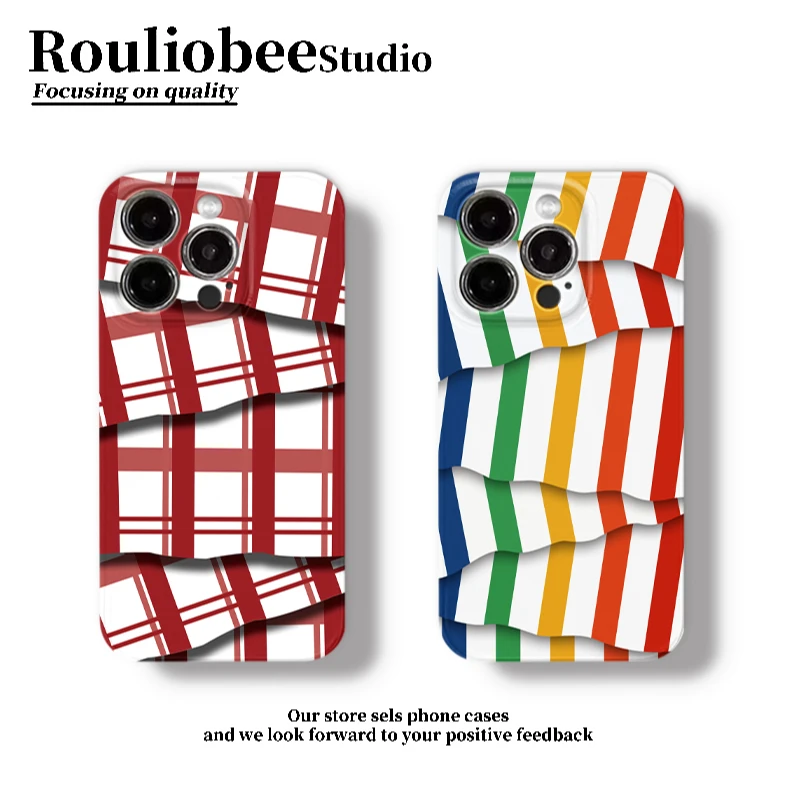 BANCA彩色不规则条纹适用iphone16/15菲林手机壳华为oppo小米vivo