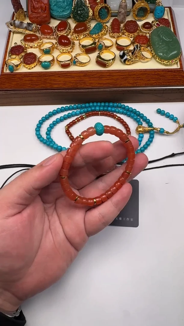 18K金镶嵌南红玛瑙挂件离*~手串手串