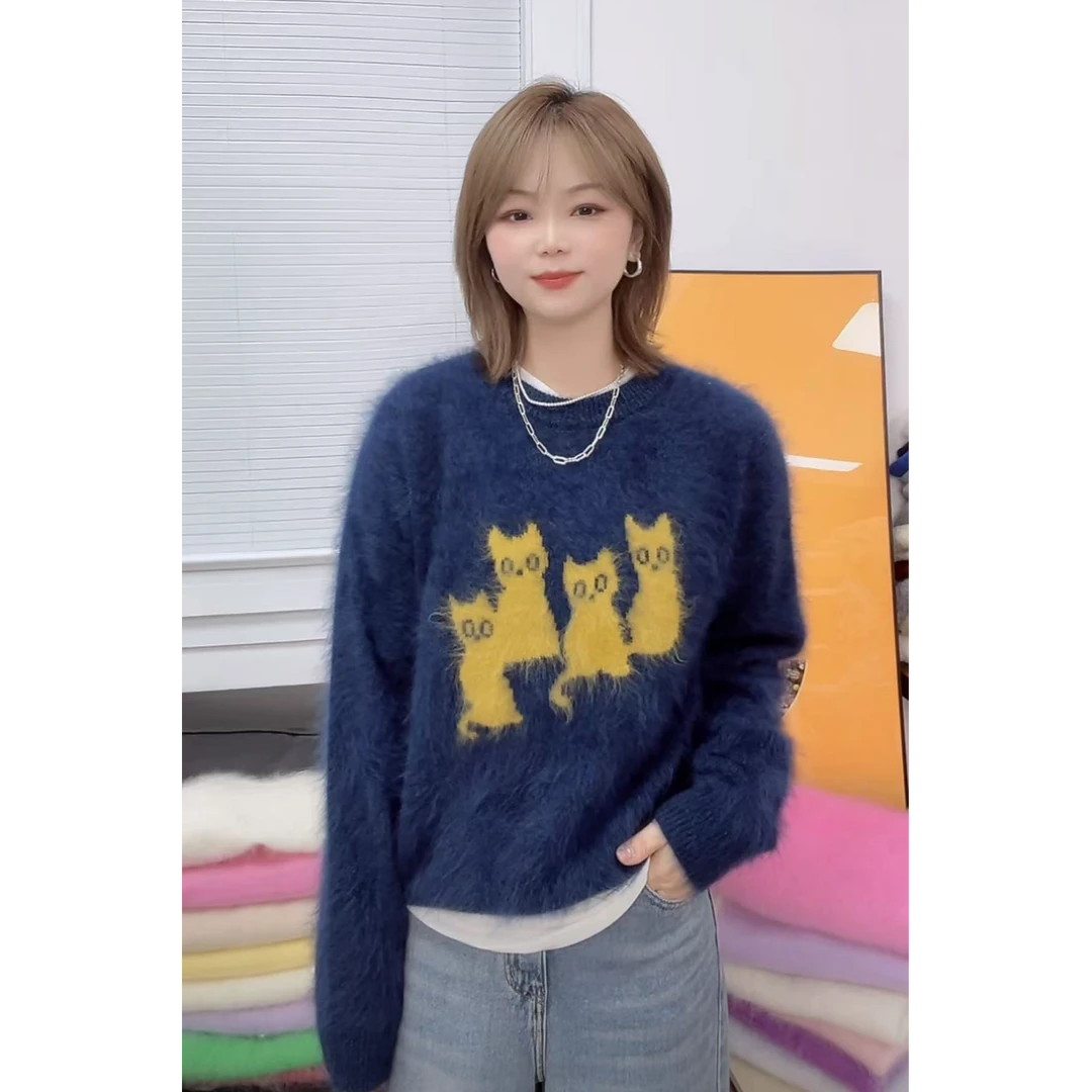 9665【臻炫女装】新款设计提花猫猫高级拉毛工艺气质毛衣