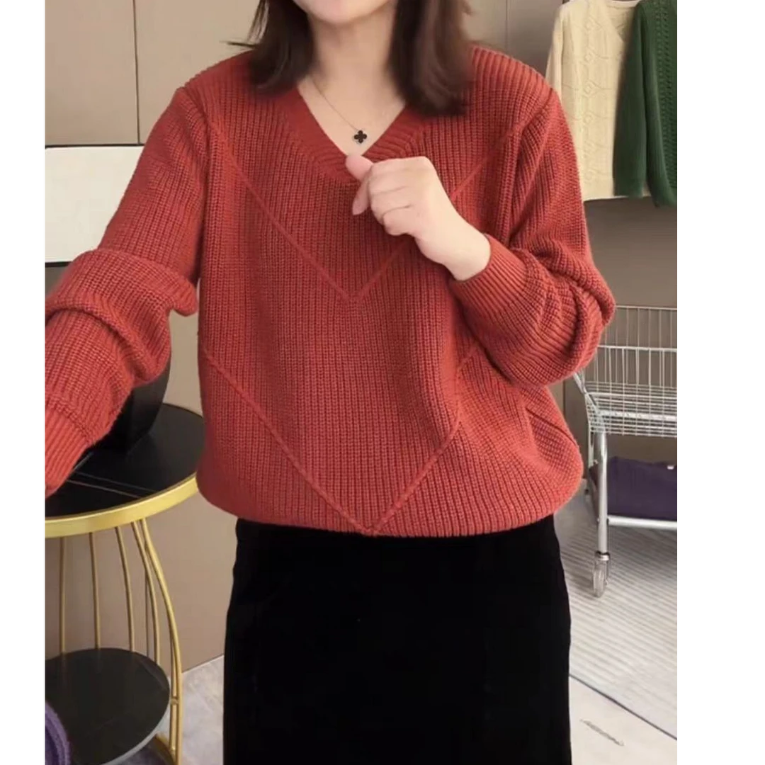 设计感圆领套头针织衫春秋新款遮肚宽松打底小衫妈妈休闲百搭上衣