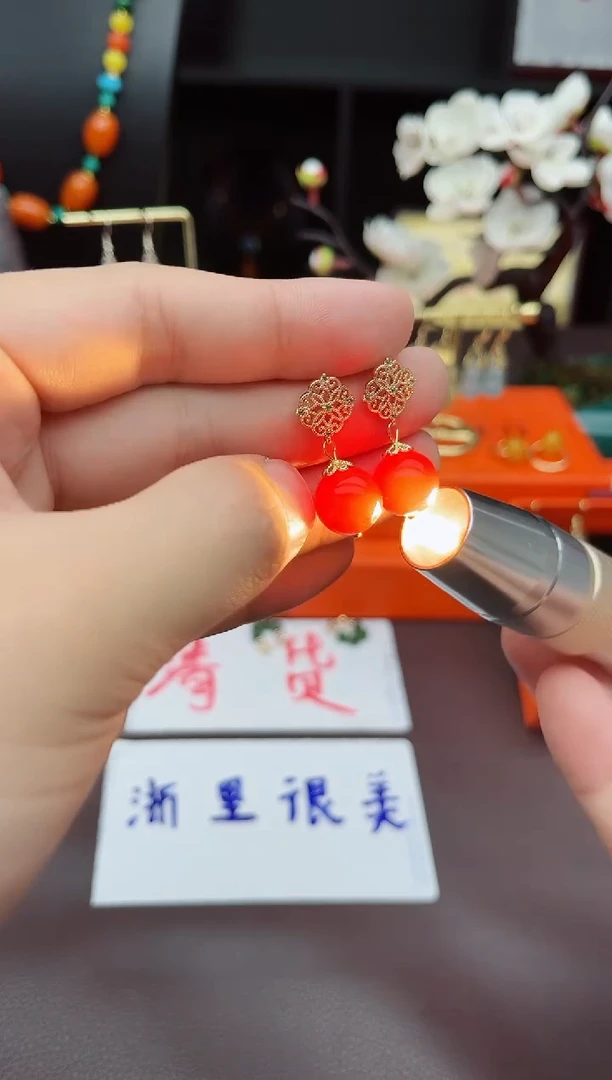 玛瑙/玉髓耳钉银S925镶嵌710000