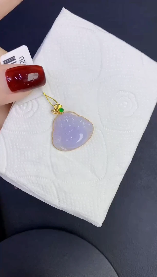 颈饰18K金镶嵌翡翠缅甸天然翡翠A货