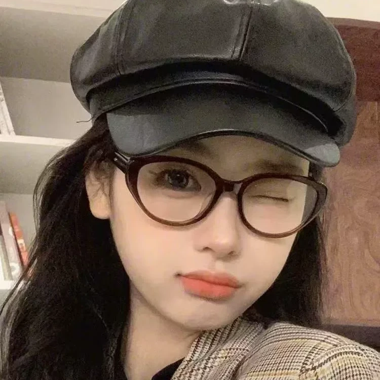 【一只璐甄选】G530兔途爱素颜猫眼镜欧美黑框豹纹复古椭圆显瘦百搭