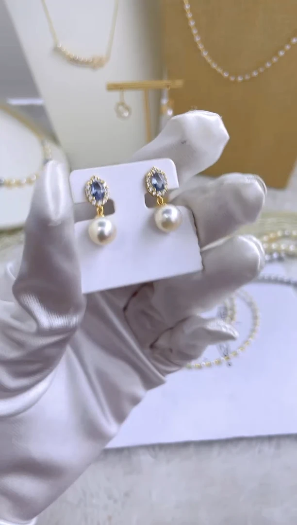 银S925镶嵌耳钉海水珍珠多样性发其一