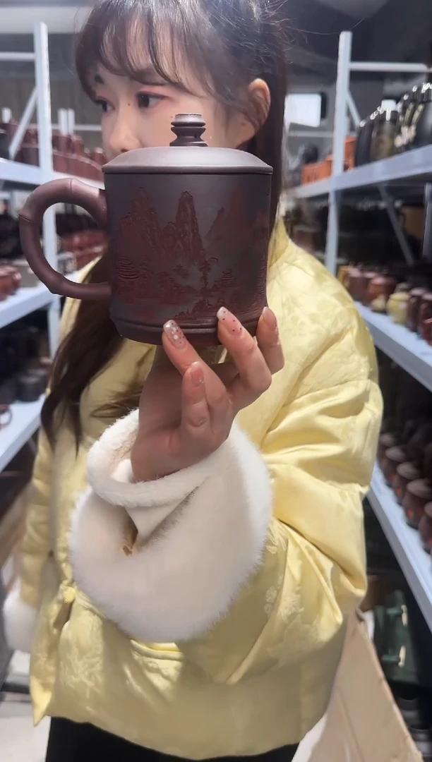 【闪购商品】紫砂盖杯紫砂盖杯柴烧山水
